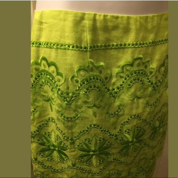 ETCETERA Lime green Eyelet Skirt Linen Cotton Mini - Picture 2 of 5